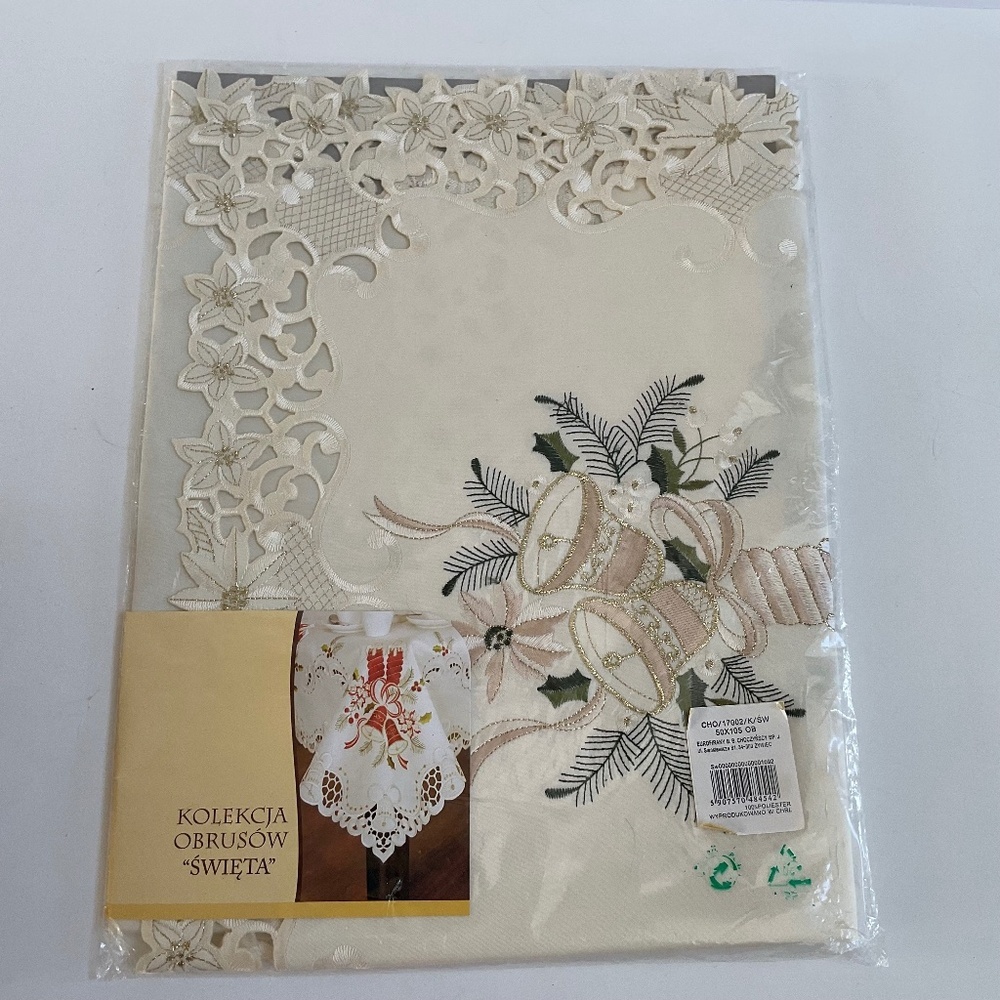 EUROFIRANY Holiday Coll. Embroidered Table Runner Christmas Bells Candle Cut Out
